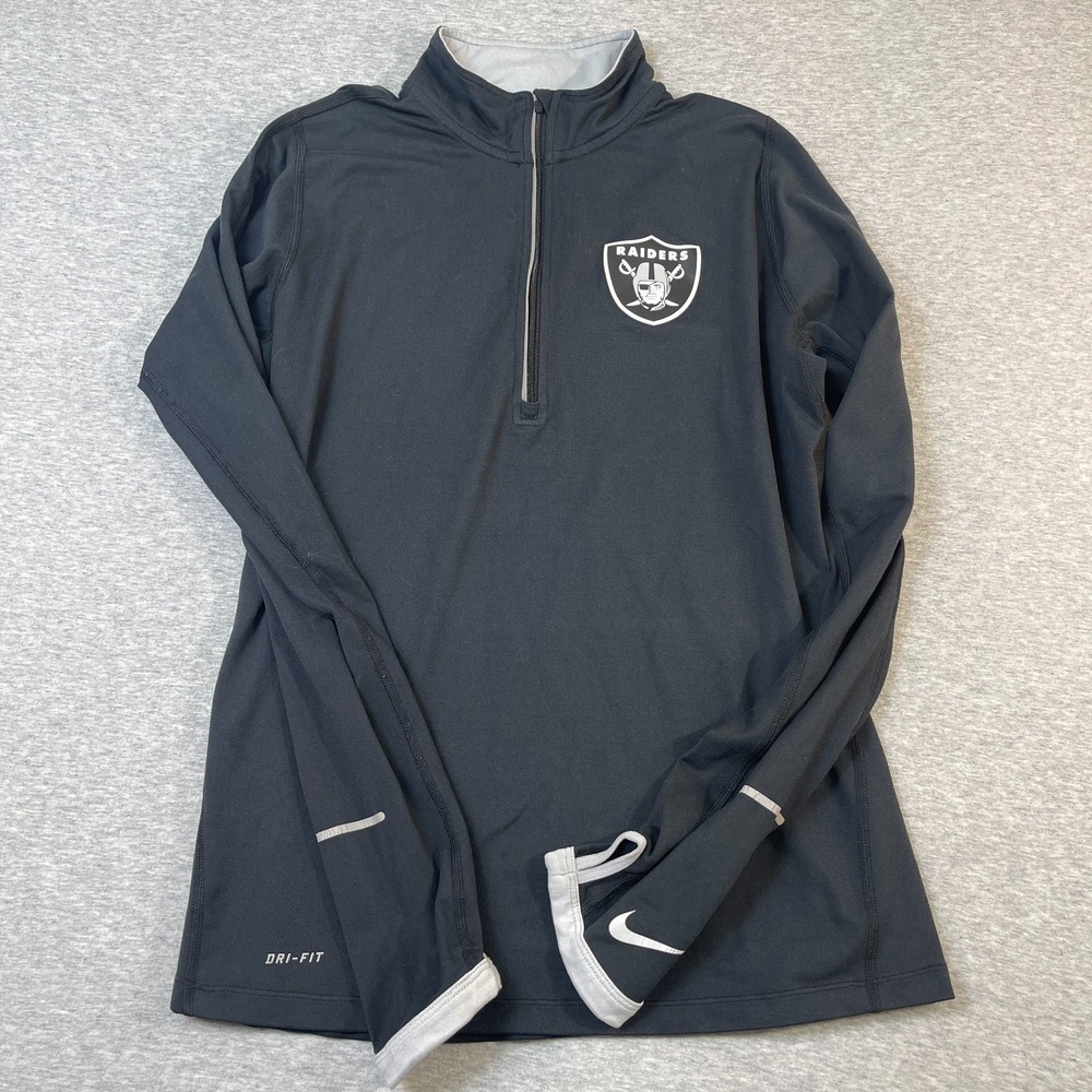 Nike Raiders 1/4 Zip Pullover Womens Medium M Black Dri-FIT Thumbholes NFL‎ Top